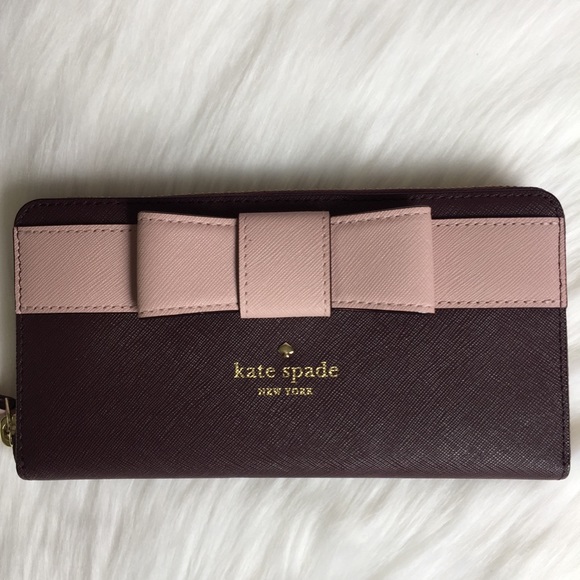 Kate spade Kirk park saffiano wallet mahogany bow - Picture 2 of 8